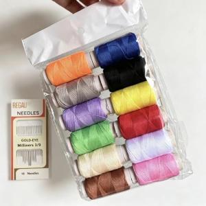 Sewing Thread Set 12 Colors 350m Per Spool with 16 Needles for Hand & Sewing Machine DIY Craft Home Use