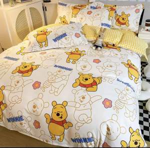 ผ้าปูที่นอน ผ้าห่มนวม(ลายหมีพูห์) ขนาด 356 🛌 ฟุต  เนื้อผ้าคอตตอน 100% หนานุ่ม นอนสบาย🛒🌷🌸🌈