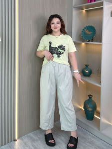 กางเกงผู้หญิงไซส์ใหญ่ทรงหลวมเอวสูงผ้าไหมน้ำแข็งบางฤดูร้อน กางเกงขายาวทรงหลวมสไตล์ลำลอง กางเกงขายาวทรงสลิมฟิต