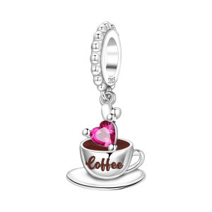 MISEFF S925 Sterling Silver Charm Food Drinks Love Coffee Chocolate Cake Pendant For Bracelet DIY Jewelry Making Birthday Gift