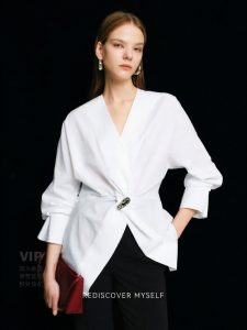 French V-Neck Cinched Waist Long Sleeve Twist Shirt