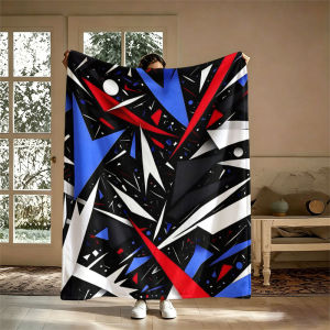 BILIBILI | Geometric Shards Red Blue Flannel Blanket Perfect for Sofa Office Bed Travel Sleep Read Relax Camping Four Season Use