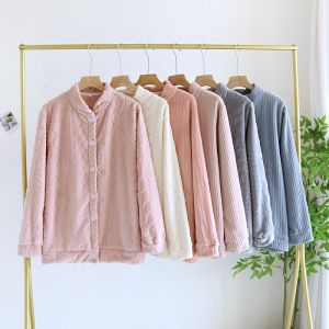 ผู้หญิง ชุดนอนผ้าสักหลาด เสื้อท่อนบน หนาขึ้น ผ้าขนแกะ อุ่น Coral Velvet พลัสไซส์ เปิด คาร์ดิเกน เสื้อผ้าบ้านสามารถสวมใส่ข้างนอกได้