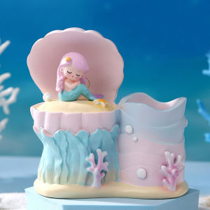 Modern Simple Mermaid Shell Pen Holder Night Light Girls Birthday Gift Student Desktop Decoration Storage Ornaments Children