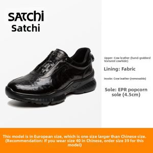 Shock Absorption Elastic High Sole Lightweight Breathable Business Casual Leather Shoes
