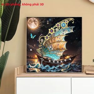 Bộ Tranh Kim Cương 2D 1 Mảnh Họa Tiết Thuyền Buồm Không Khung Kim Cương Tròn & Hình Dạng Đặc Biệt Chất Liệu Vải Bố Dùng Làm Tranh Nghệ Thuật Tự Làm Hoặc Quà Tặng