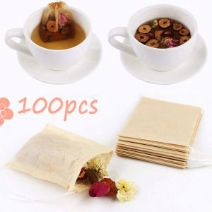 100PC Disposable Teabags Paper Drawstring Coffee Infuser Tea Bags Natural Wood Pulp Paper Tea Filter Bags Flower Tea Filter Bags