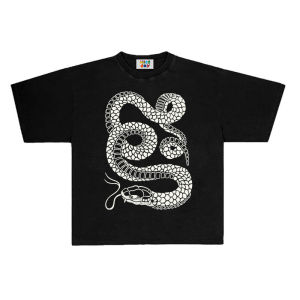 Goodgod Artist Fiery Snake Print Loose Short Sleeve T-Shirt Couples Matching Clothing Lucky Year Design Women's Fashion Top
