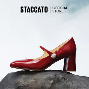 <Tessa>Staccato Womens Mary Jane Pumps รองเท้าแฟชั่นรองเท้าแตะส้นก้อนสีขาว ECQ01