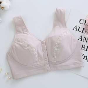 Middle-Aged and Elderly Bra Thin Pure Cotton Wireless Bra Ladieswear Large Size Front Buckle Vest-Style Elderly Sports Underwear