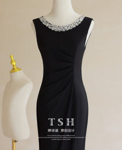 Elegant Black Evening Gown Womens High-End Birthday Party Ball Gown Luxury Tailored Fish Tail Skirt for Corporate Year End