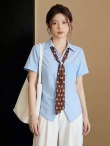 AIYITI | Korean Style Polka Dot Tie Short Sleeve Blouse Summer New Large Size