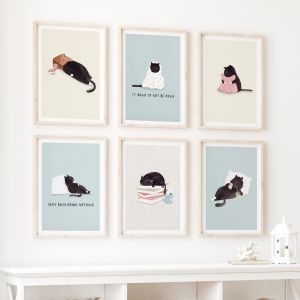 Kawaii Funny Meditation Black Cat Lazy Cat Wall Art Canvas Painting Nordic Posters And Prints Wall Pictures Baby Kids Room Decor