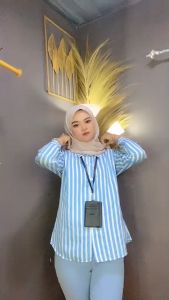 Atasan Kemeja Motif Salur Wanita Lengan Panjang Bahan Poly Rayon Nyaman By Azka Collection Casual