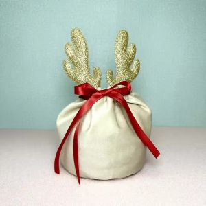 Túi Quà Giáng Sinh Hình Tuần Lộc 15cm Túi Quà Ông Già Noel Có Dây Rút Túi Quà Tặng Cho Trẻ Em Trang Trí Quà Tặng Năm Mới Chất Liệu Vải Có Thể Gấp Gọn
