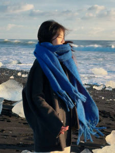Thickened Blue Cashmere like Scarf for Men And Women Warm Fashionable Winter Scarf Multifunctional Korean Style Long Rectangle