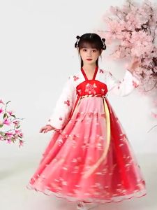 Hanfu Dress Costume For Kids Girl China Costume For KIds Girl Chinese Traditional Costume For Kids Girl School Activities Performance Costume United Nations Costume For Kids Girl