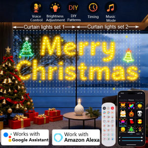 1/2PCS 400LEDs Smart Curtain Light Christmas Lights Dynamic DIY Color Changing Pattern Text with APP Remote for Home Party Decor