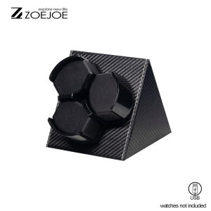 ZOEJOE 3 Slots Automatic Watch Winder Pu Leather Carbon Fiber USB Cable Soft Pillow Watch Winders Birthday Gifts For Men Women