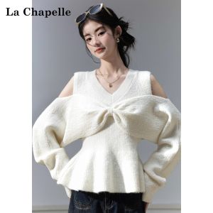 La Chapelle | Relaxed Style Soft V-Neck Off-Shoulder Sweater