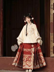 Red Snake Year Hanfu Set Wealth Attracting Snake Design Winter Greeting Costume Full Set Polyester Fiber Ladies Fashion