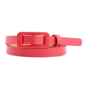 New Square Buckle Without Holes Ladies Black/white/red/pink Pu Leather Fashion Female Fine Thin Belt for Jeans Dress Decoration