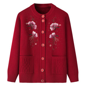 Thickened Fleece Knitted Sweater for Middle-Aged And Elderly Women Winter Fashion Warm Outerwear Mom Style Long Sleeve Cardigan