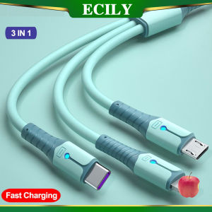 Ecily 66W 5A siêu nhanh Cáp sạc 3 trong 1 loại USB C cáp cho i-Phone Cáp Sạc Nhanh Cáp Lightning Huawei Xiaomi Micro USB loại USB C Cáp