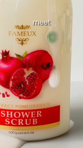 Fameux Paket Whitening Shower Scrub Pomegranate 250ml & Hbl Pomegranate 250gr|Sabun Mandi|Lotion