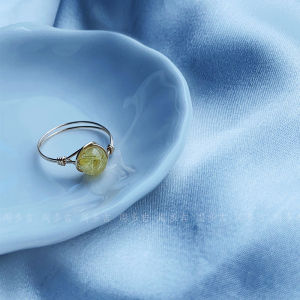 Gold Rutilated Quartz Ring Natural Lucky Fortune Lucky Crystal Original Handmade 14K Gilded Winding round Beads Ring for Women