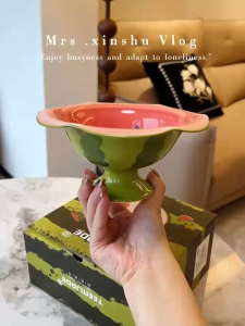 Watermelon Ceramic High-foot Bowl Cartoon Dessert Bowl Cake Ice Cream Bowl Yogurt Cup Pudding Bowl Dessert Cup Fruit Bowl