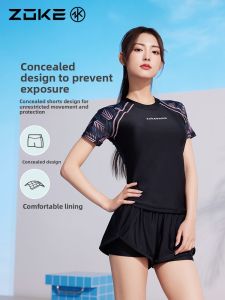 ZOKE | Womens Separates Bikini Swimsuit Short Sleeve Sun Protection Quick Dry Plus Size Conservative Set
