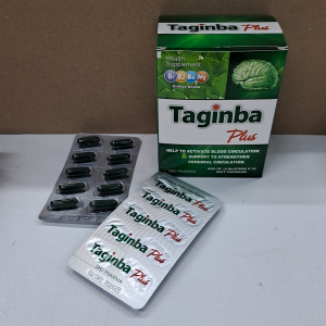 Viên uống bổ não Taginba Plus hộp 100 viên nang mềm hỗ trợ giảm đau đầu hoa mắt chóng mặt