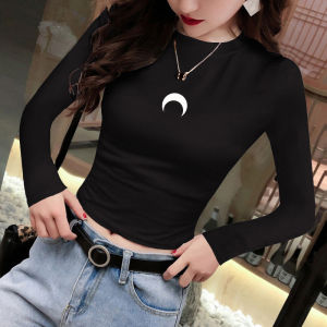 Fashionable Short Printed Long Sleeve Womens T-shirt White Spring Autumn Small Size Stylish Top Quality Pure Cotton Korean Style Slim Fit