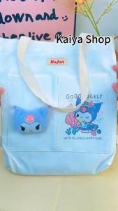Sanrio kanvas beg bantal Tote beg pelajar Toring beg Kuromi beg tangan Sanrio kanvas beg comel Tote beg pelajar kelas Tutorial beg Kuromi beg tangan