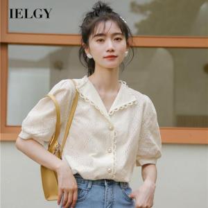 IELGY French retro V-neck short-sleeved shirt female niche thin and fresh2026