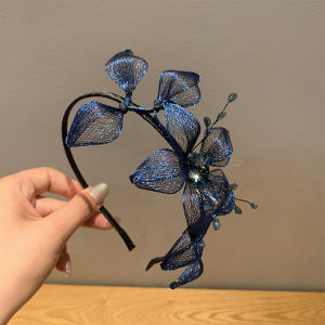 Blue Flower Crystal Hairband Womens Fashion Luxury Versatile Hair Accessories Elegant Hair Clip Stylish Hairband