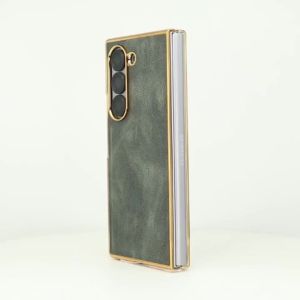 Vietao | VIETAO Ultra-Thin Crazy Horse PU Leather Phone Case for Samsung Galaxy Z Flip 8/7/6/5/4/3 with Screen Protector Plating Design