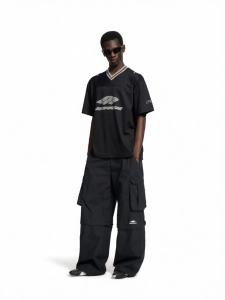 Loopsoon | Ventilated Mesh V-neck Loose-fit Shoulder Print Sports Jersey Summer