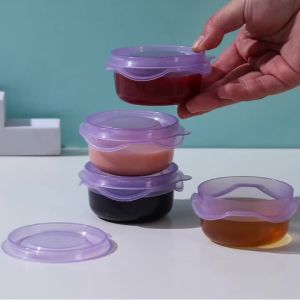 1 4 Pcs Mini Plastic Sauce Box With Lid Round Sealed Food Container Small Leakproof For Kids Lunch Travel Bento