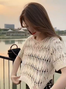 FASHLOVER Thin Design Sense Top Hollow-out Knitted Smock Women Temperament Slouchy Knitwear