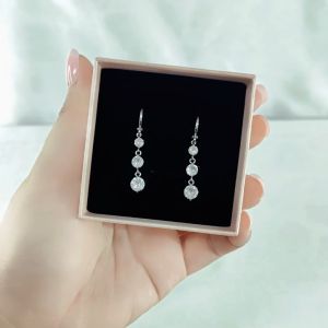 SO SEOUL Athena Three Solitaire Diamond Simulant Zirconia Hoop Earrings