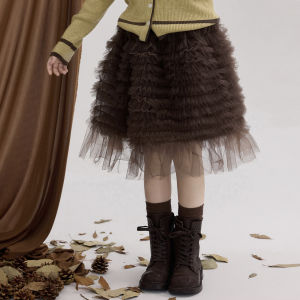 Creamy Kids Girls Half Skirt Spring Autumn New Style Mesh Skirt Puffy Skirt Casual Style for Ages 3-14 Pure Color