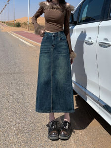 High Waist A-Line Mini Skirt Womens Denim Grey Cement Color Early Autumn Vintage High-End Sensation Slimming Versatile Skirt