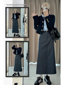 Deep Grey High Waist Suit Style Mini Dress Womens plus Size Hiding Hip Pear Shape Body A-Line Midi Skirt Korean Style