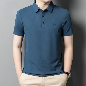 ROMON | Lomond Mens Short Sleeve T-Shirt Summer Thin Loose Business Casual Ice Silk Band Polo Shirt Fashionable Urban Style Dad Shirt