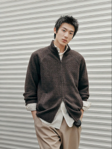 Semir | Mens Loose Semi High Collar Raglan Sleeves Knit Cardigan