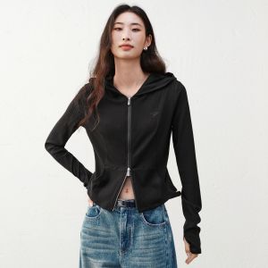 PEACEBIRD | Elastic Skinny Fitting Hoodie Long Sleeve Short Jacket