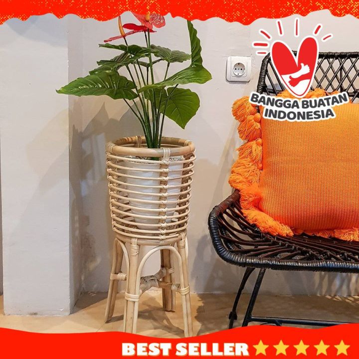 STANDING POT BUNGA ROTAN FINISHING MENGKILAP TINGGI 45 CM | Lazada ...