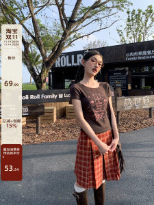 Hello Canon Original Retro Angel Print Slim Fit Short Sleeve T-Shirt Women Summer New Style Shoulder Top Korean Version Cotton Blend